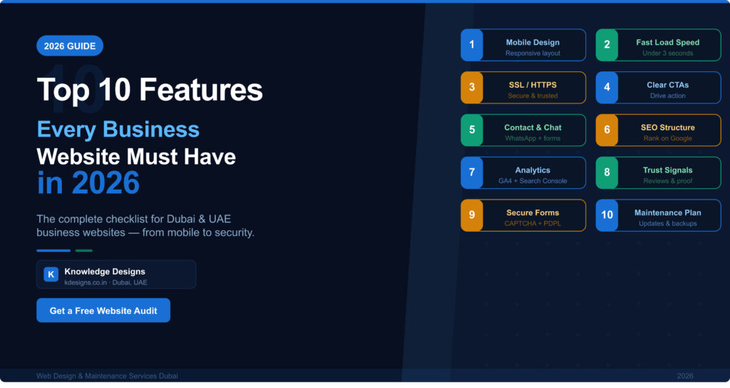 top 10 features every business website must have in 2026 kdesigns.co.in